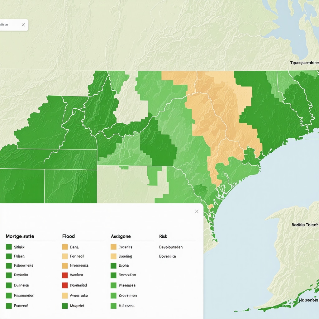 Digital dashboard showing AI mortgage rate predictions, Tennessee flood zones, and local lender locations
