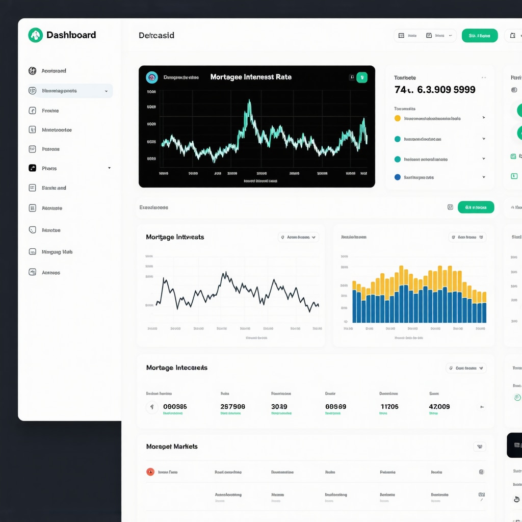 Digital dashboard showing AI analytics for Tennessee mortgage interest rates with charts and graphs