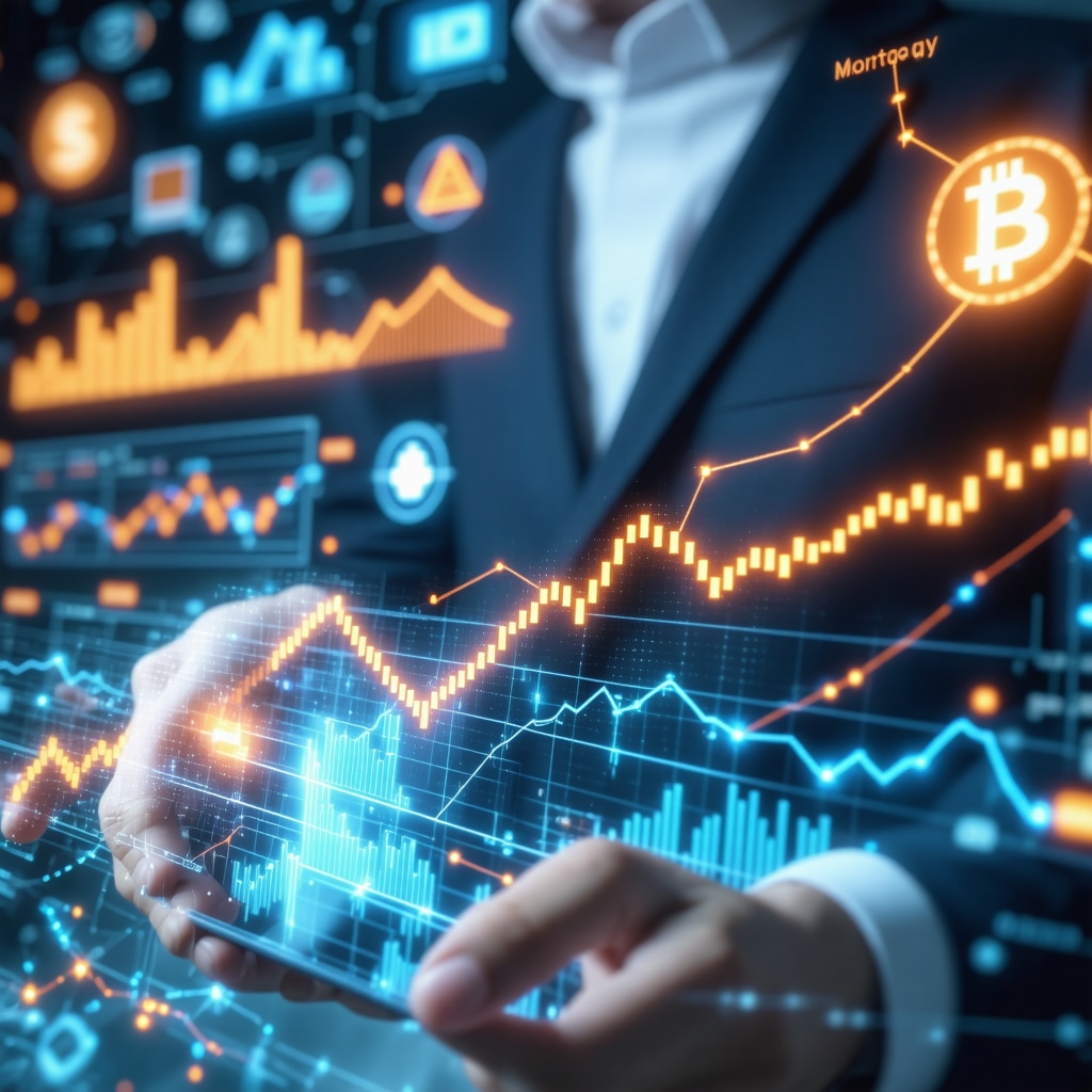 Digital dashboard displaying mortgage rate predictions and blockchain technology for Tennessee investment properties