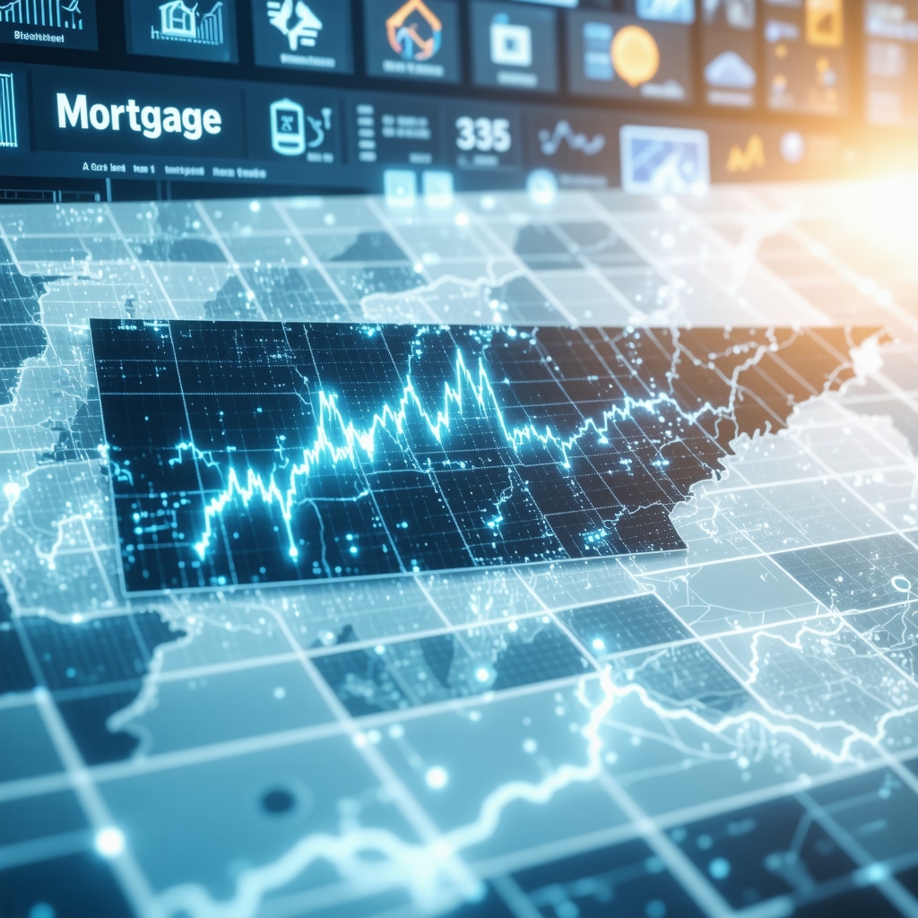 Digital dashboard showing mortgage rate trends and advanced technology icons over Tennessee map