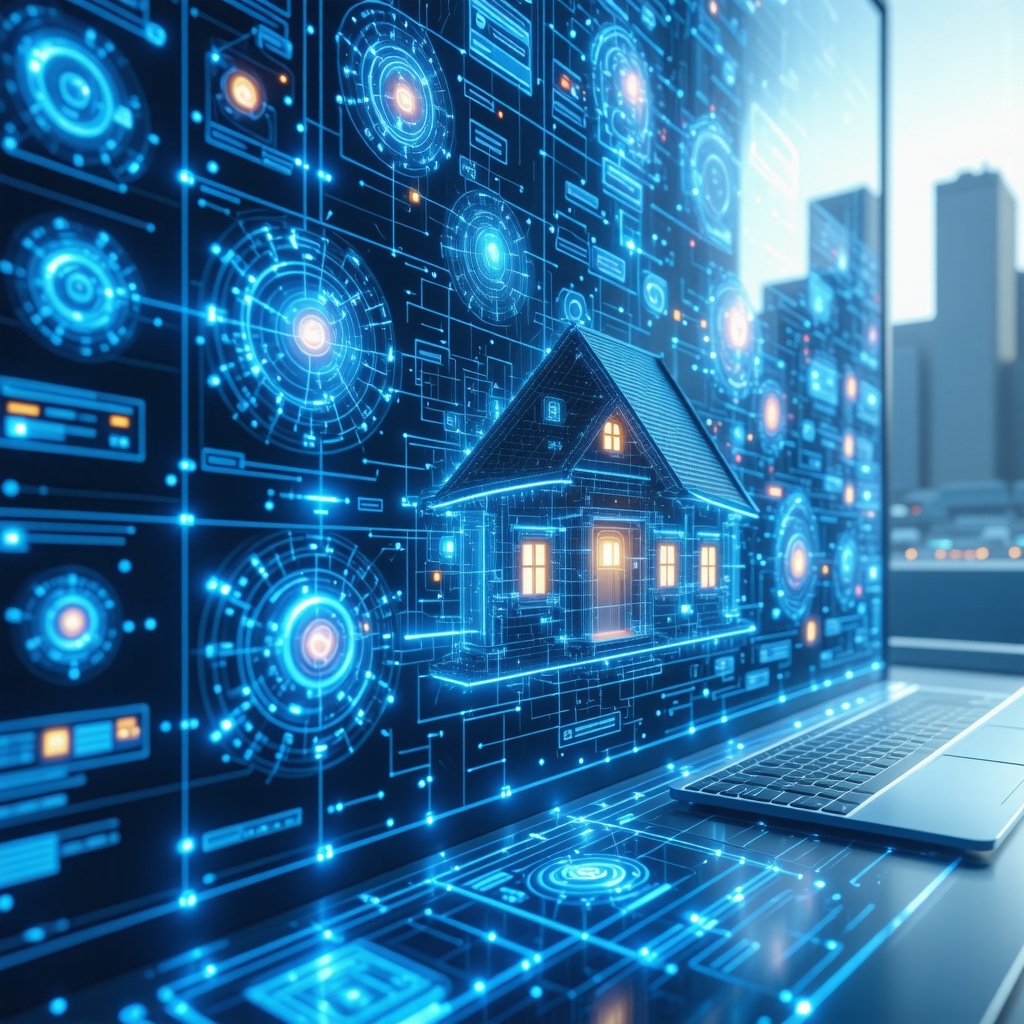 Futuristic digital interface with blockchain and AI analytics for Tennessee mortgages