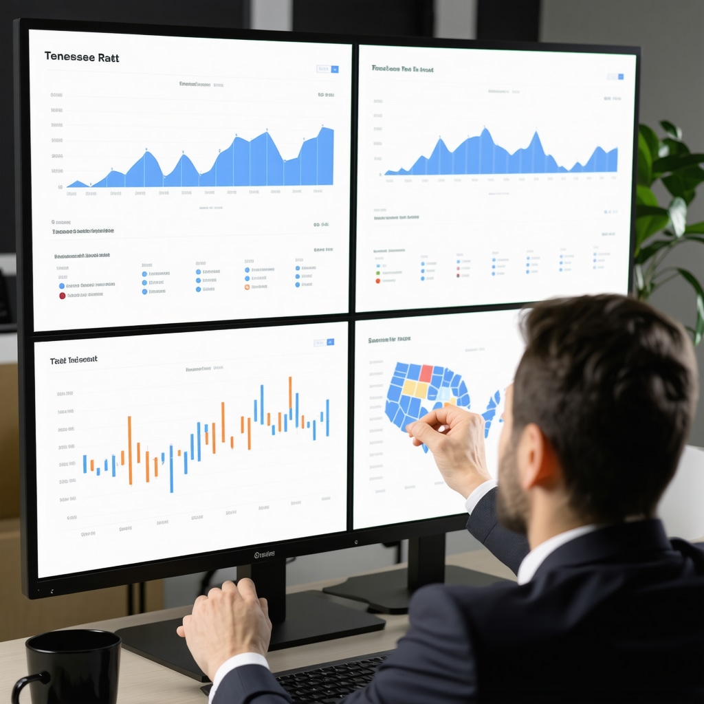 Financial dashboard showing Tennessee real estate mortgage rates, regional economic data, and investor analysis
