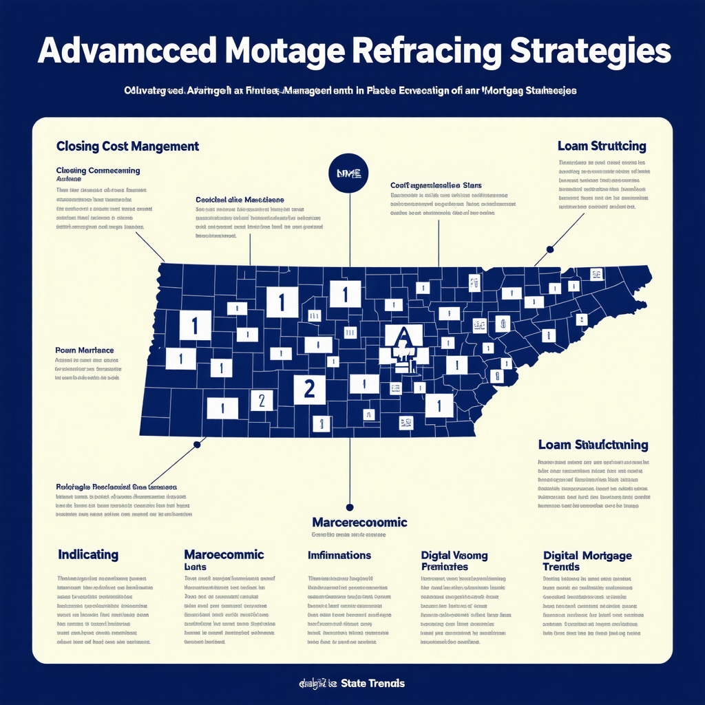 Infographic illustrating advanced refinance strategies, closing cost management, and market trends for Tennessee homeowners