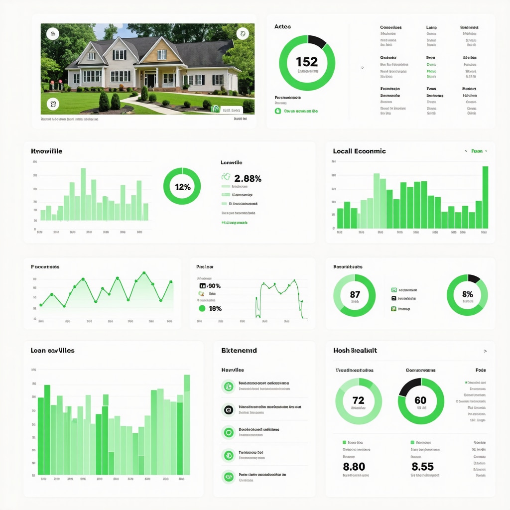 A digital dashboard displaying mortgage analytics and economic indicators for Knoxville and Nashville