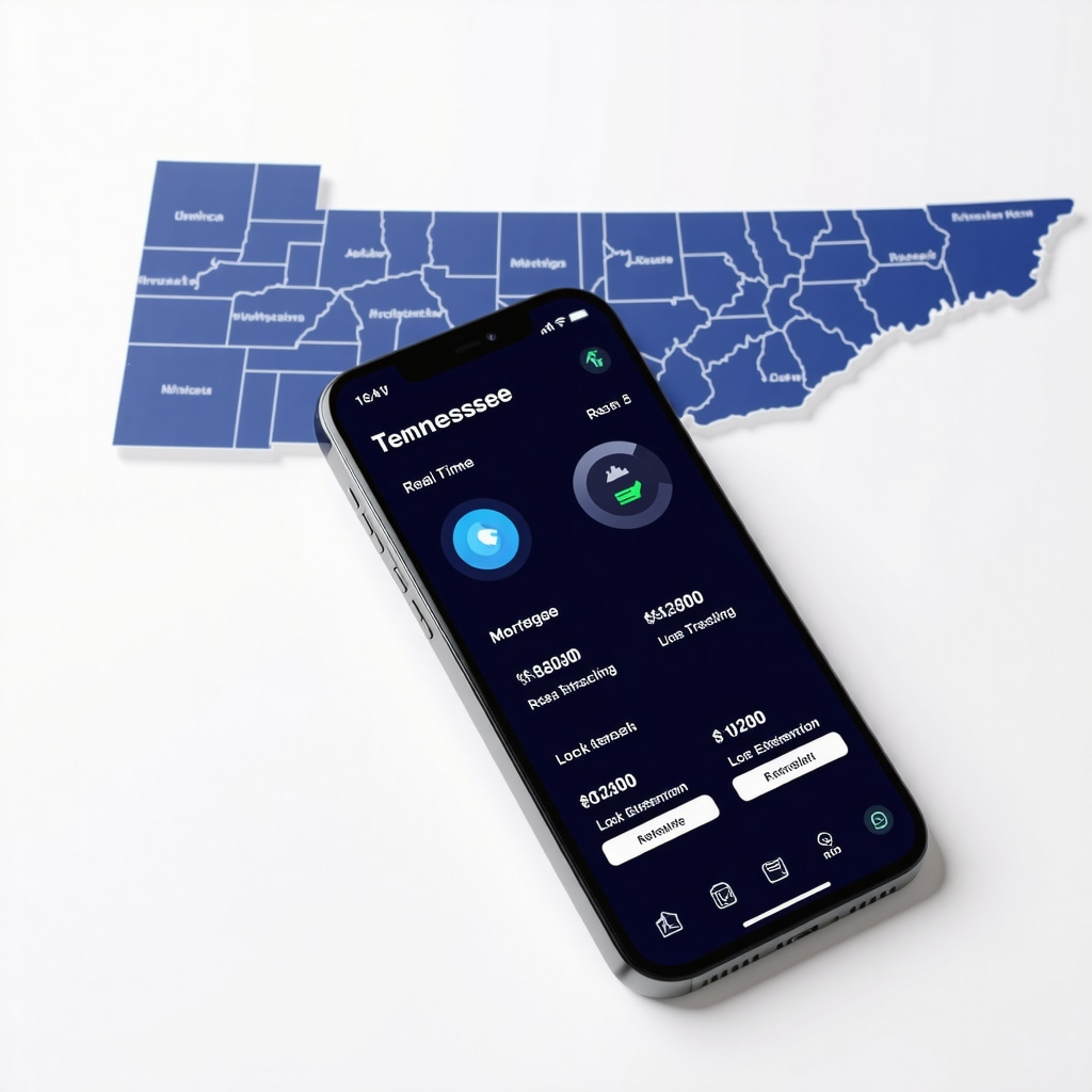 Smartphone screen displaying mortgage rate lock and extension options with Tennessee map background