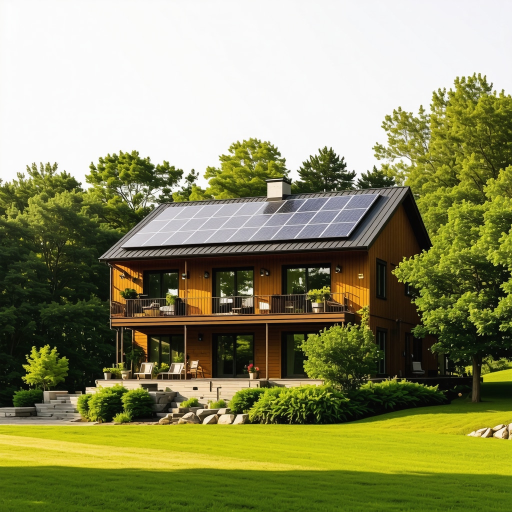 Modern Tennessee home with solar panels and green surroundings representing sustainable FHA loan options