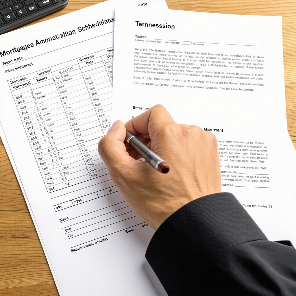 Financial expert reviewing mortgage amortization and tax documents to optimize interest savings