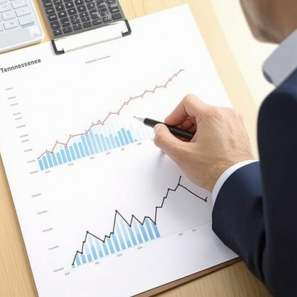 Financial advisor presenting ARM refinancing strategies with charts showing Tennessee real estate and interest rate trends