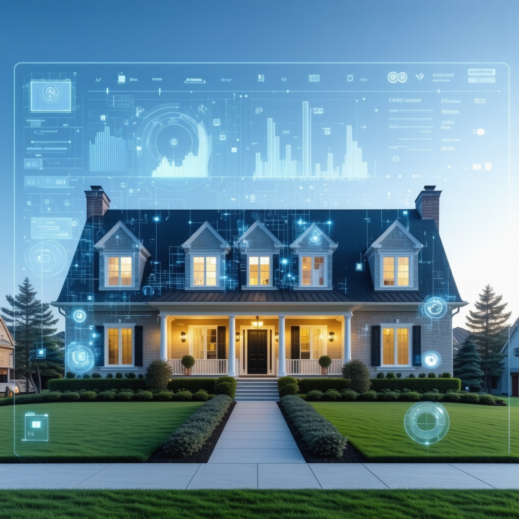 Digital AI underwriting analytics overlay on luxury Tennessee home illustrating fintech in jumbo mortgages
