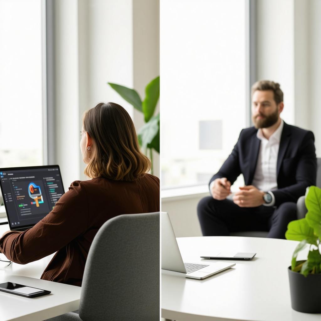 Split image of digital mortgage platform and local mortgage broker advising client in Tennessee
