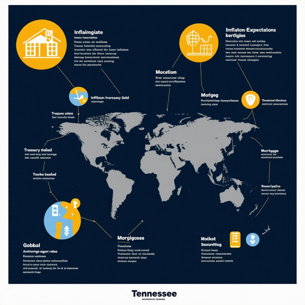 Infographic showing how inflation expectations, MBS markets, and geopolitical risks affect Tennessee mortgage rates