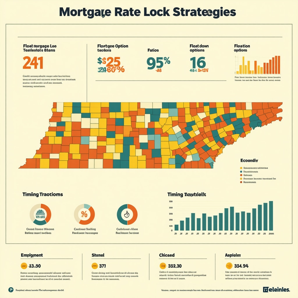 Mortgage rate lock strategies infographic highlighting float-down options and Tennessee economic data