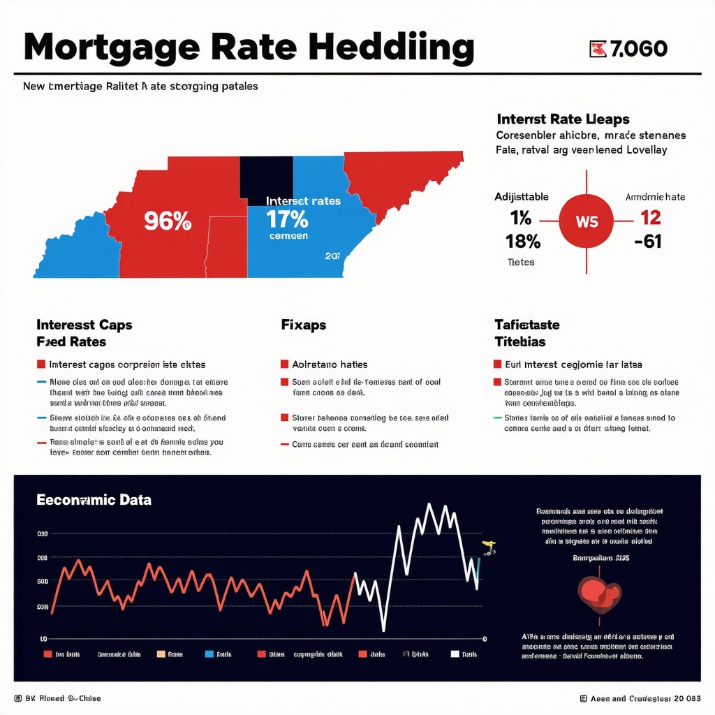 Visual infographic showing mortgage rate hedging techniques and regional economic impacts on Tennessee mortgage rates