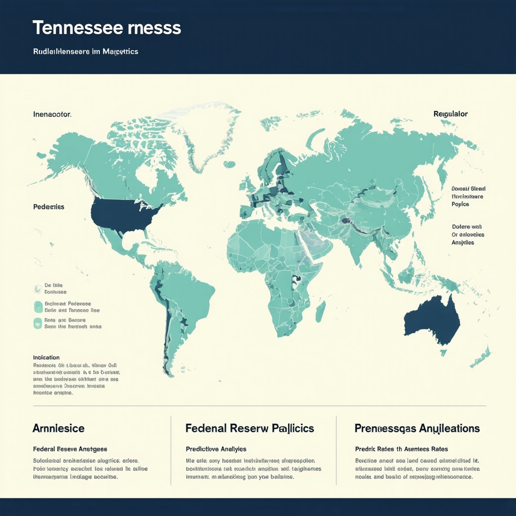 Diagram illustrating global economy, Federal Reserve policies, predictive analytics, and regulatory impacts on Tennessee mortgage rates