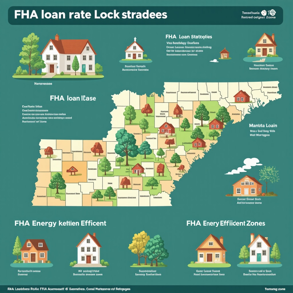 Detailed infographic depicting FHA loan rate lock options, county-level FHA loan limits in Tennessee, and FHA Energy Efficient Mortgage benefits