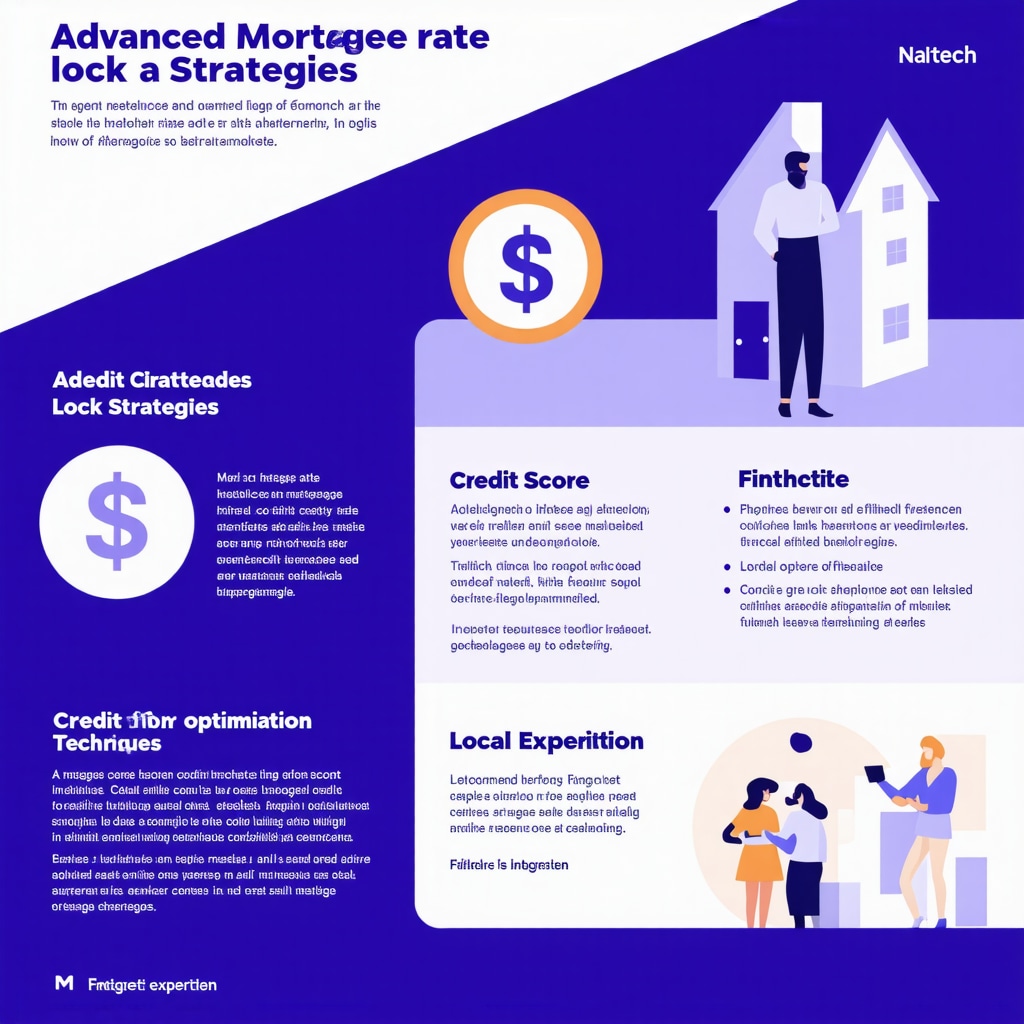 Infographic depicting advanced mortgage rate lock timing, credit score engineering, and fintech integration for Nashville homebuyers
