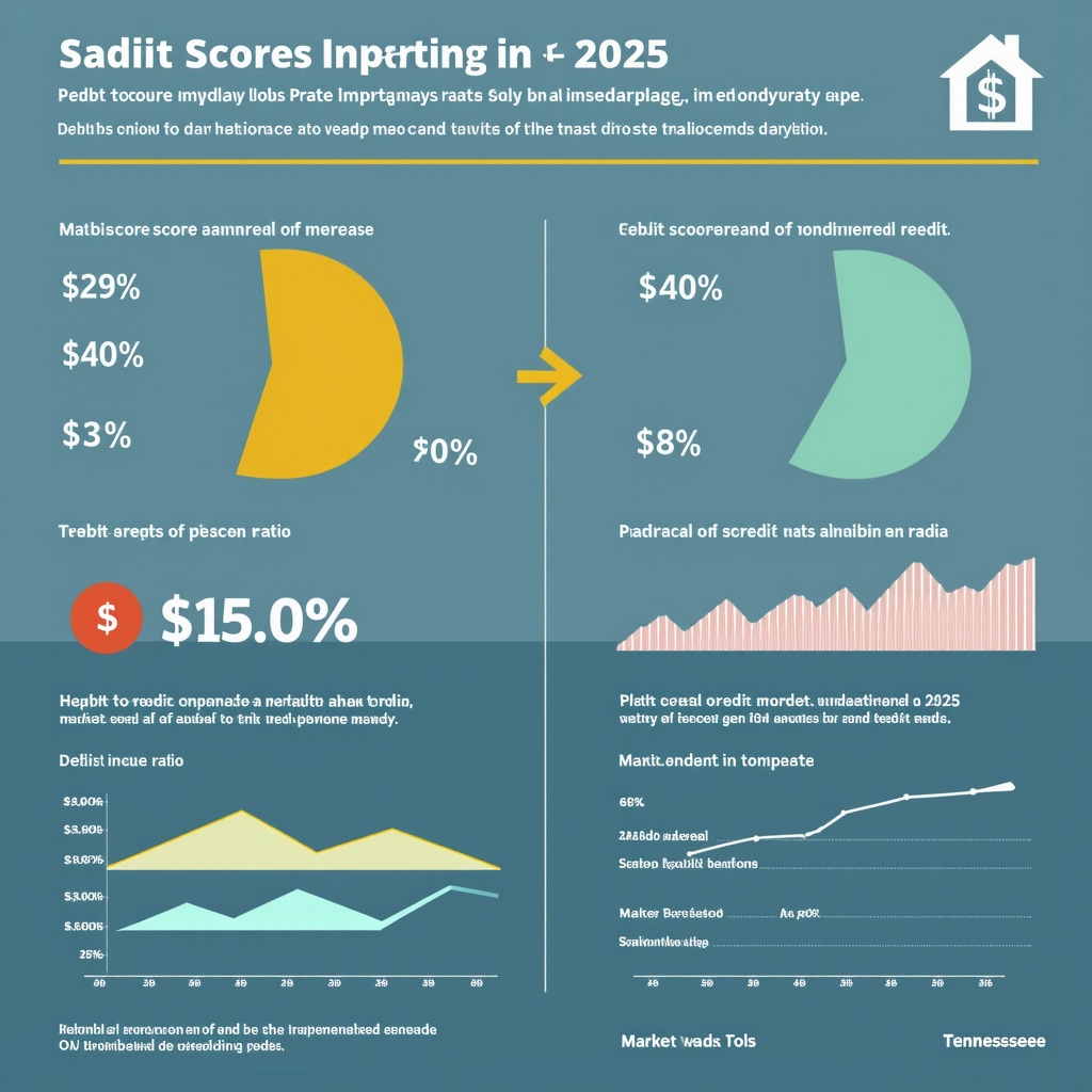 Infographic illustrating how credit scores, debt-to-income ratio, and market dynamics affect mortgage rates in Tennessee in 2025