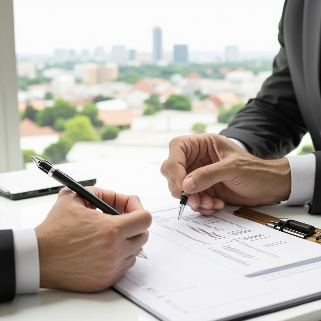Investor examining mortgage documents with Tennessee skyline illustrating hybrid loan strategies