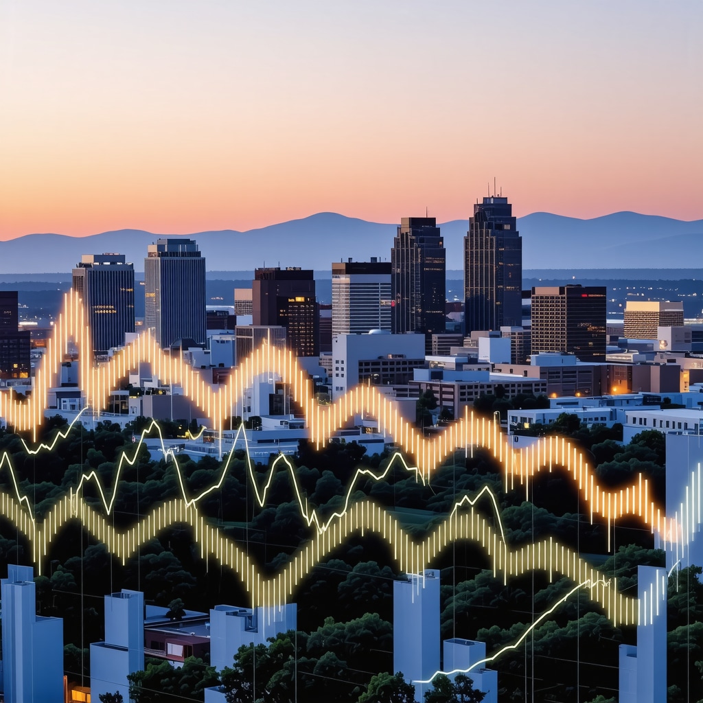 Graph showing mortgage rate trends with Knoxville skyline in background