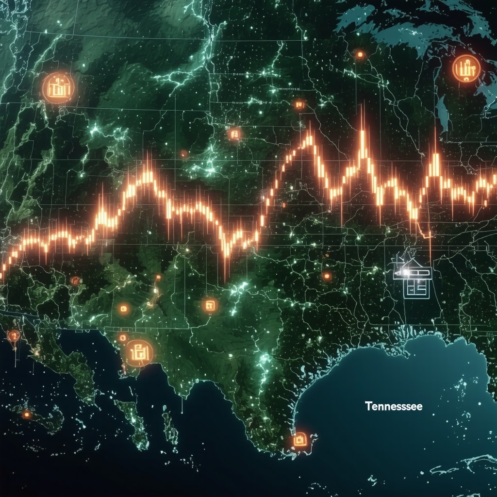 Dashboard displaying mortgage rate forecasts and credit score data with Tennessee map background
