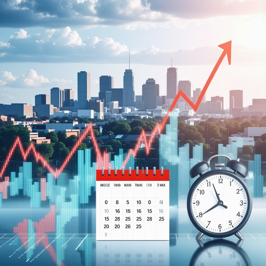 Graph of mortgage rate fluctuations with Tennessee skyline and calendar illustrating optimal rate lock timing