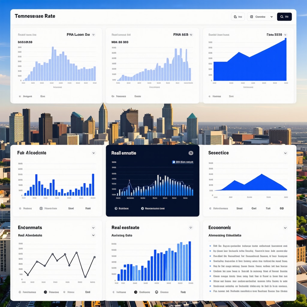 Financial dashboard showing FHA loan rates and economic data with Nashville skyline