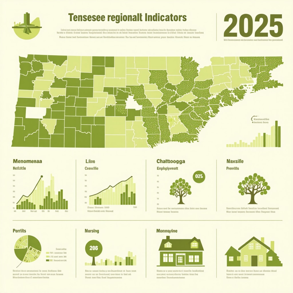 Infographic illustrating Tennessee's economic indicators and mortgage rate fluctuations across major cities in 2025