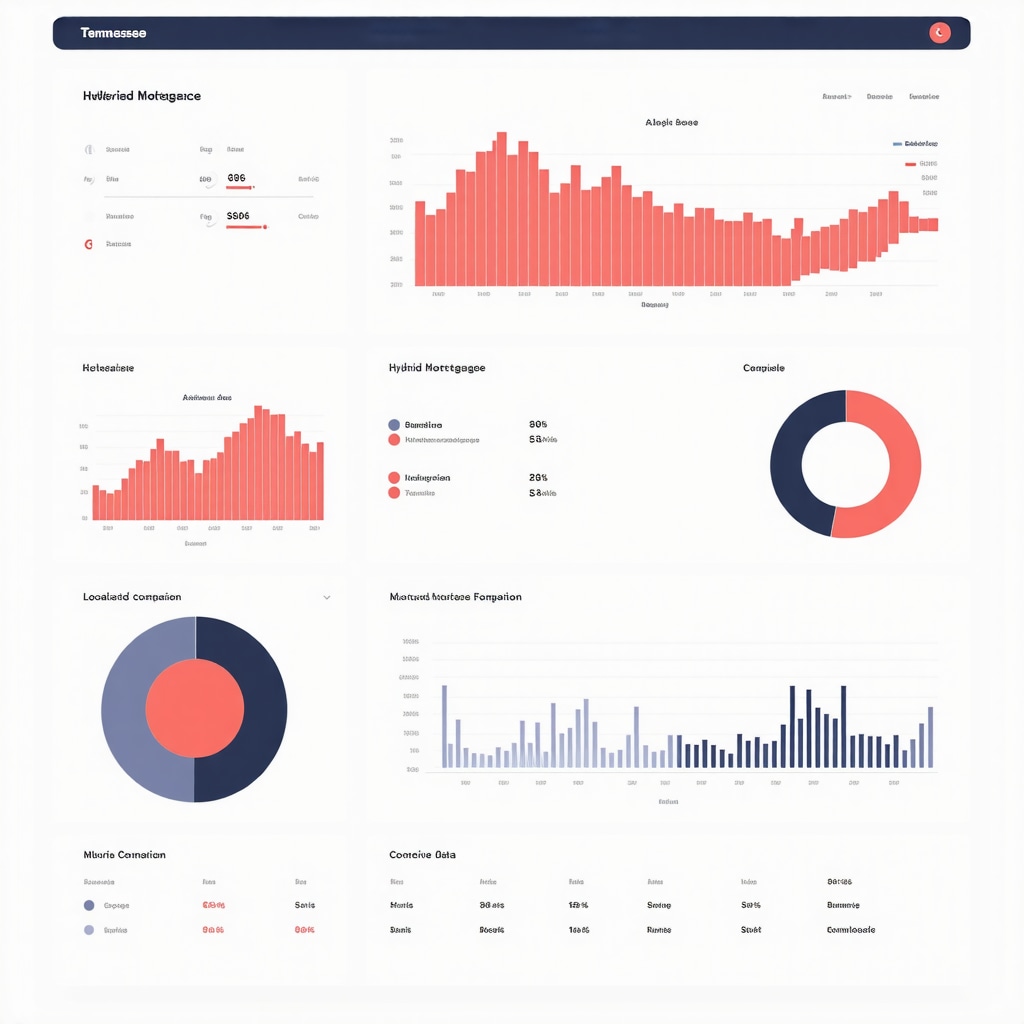 Digital dashboard displaying AI mortgage data, hybrid mortgage comparisons, and Tennessee regional economic maps