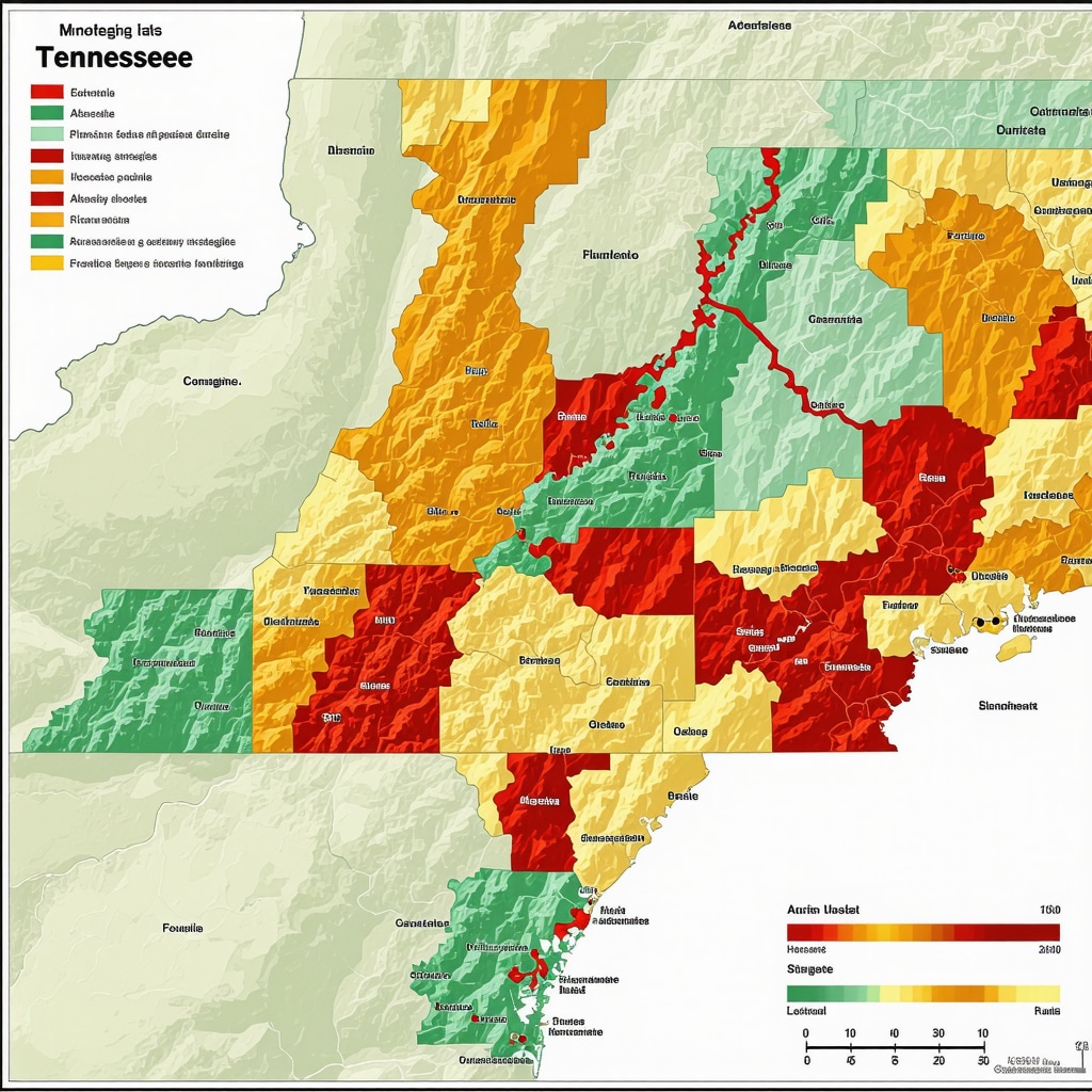 Graphical interface displaying AI mortgage rate forecasts with Tennessee neighborhood economic data