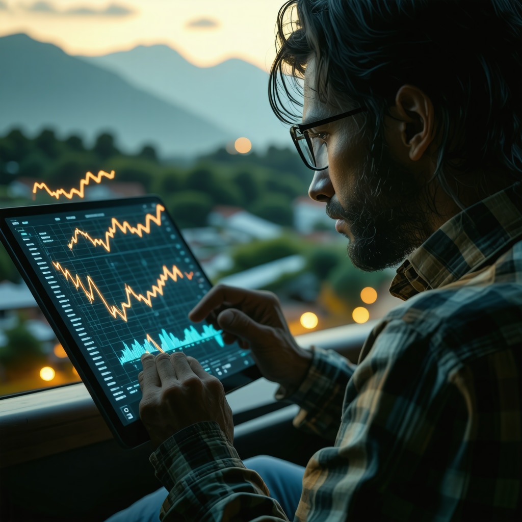 Homebuyer using AI mortgage tools with Tennessee landscape and mortgage rate graphs
