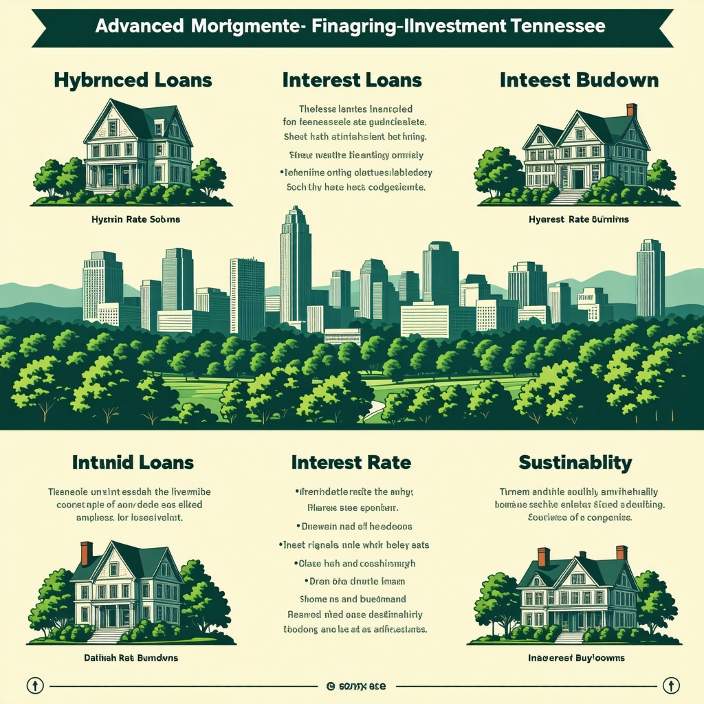 Infographic showing advanced mortgage options including hybrid loans, buydowns, and sustainability incentives for Tennessee investment properties