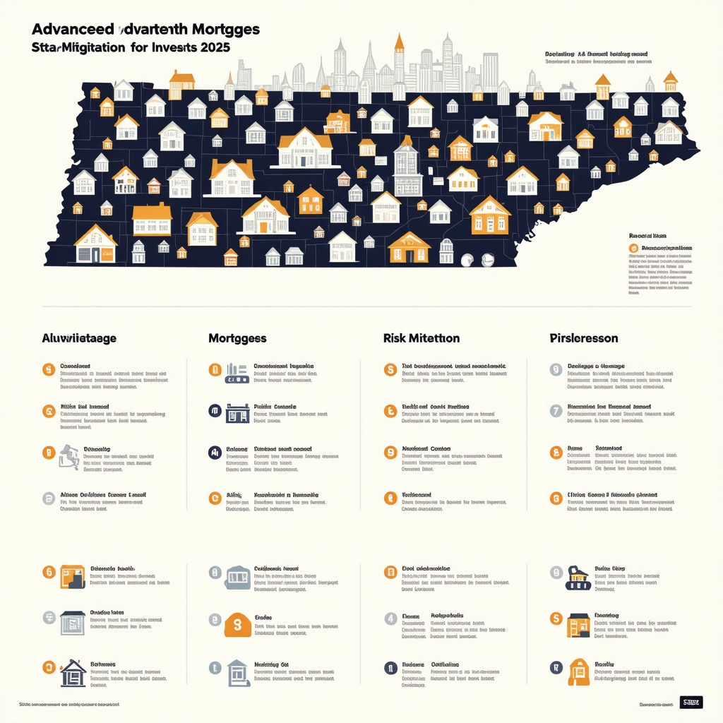 Infographic illustrating Tennessee economic growth, layered mortgage products, and risk mitigation strategies for 2025 investors