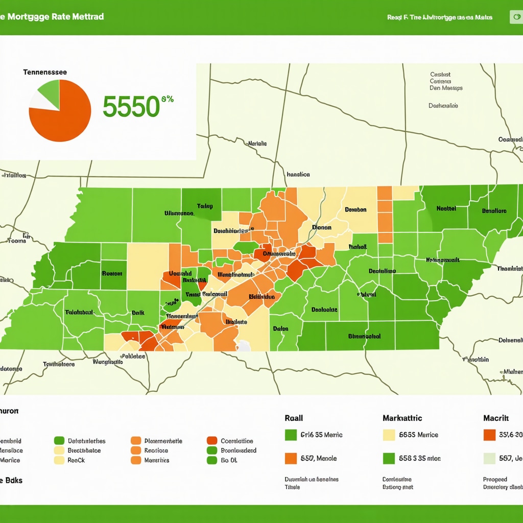Digital dashboard showing mortgage rate predictions, ESG scores, and Tennessee regional map