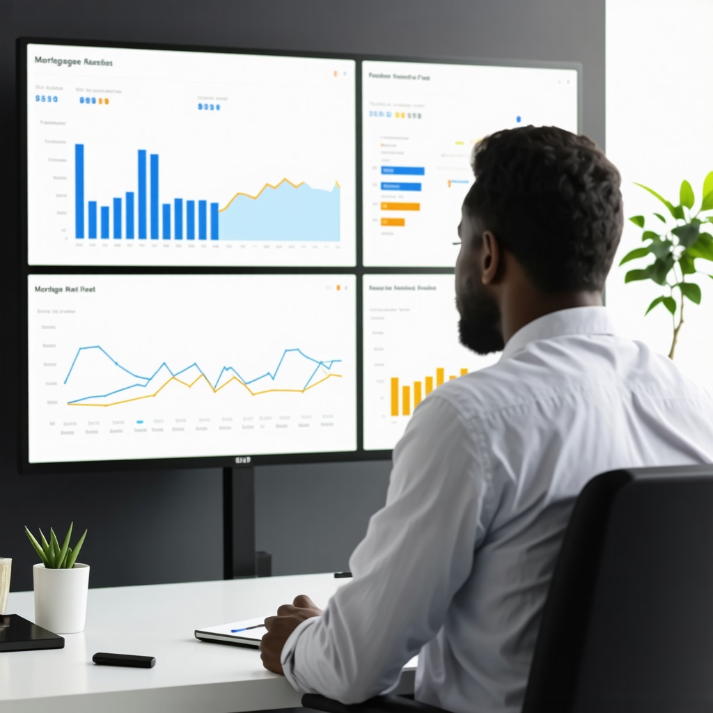 Dashboard with mortgage rate charts and a borrower consulting a Tennessee mortgage broker