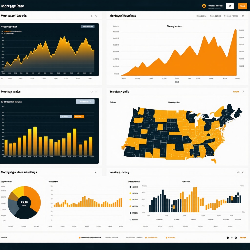 Futuristic dashboard showing mortgage rate trends and economic indicators relevant to Tennessee