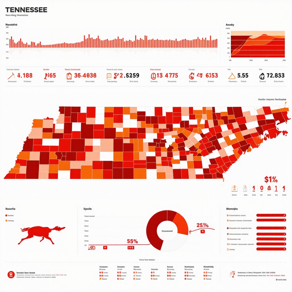 Dashboard with mortgage rate trends and economic data overlays on Tennessee map