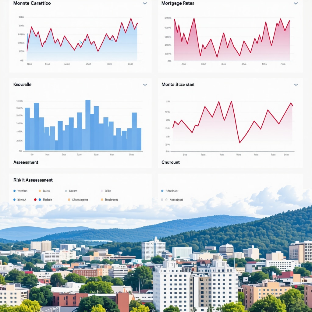 Financial dashboard with Monte Carlo simulations and mortgage rate forecasts combined with Knoxville cityscape