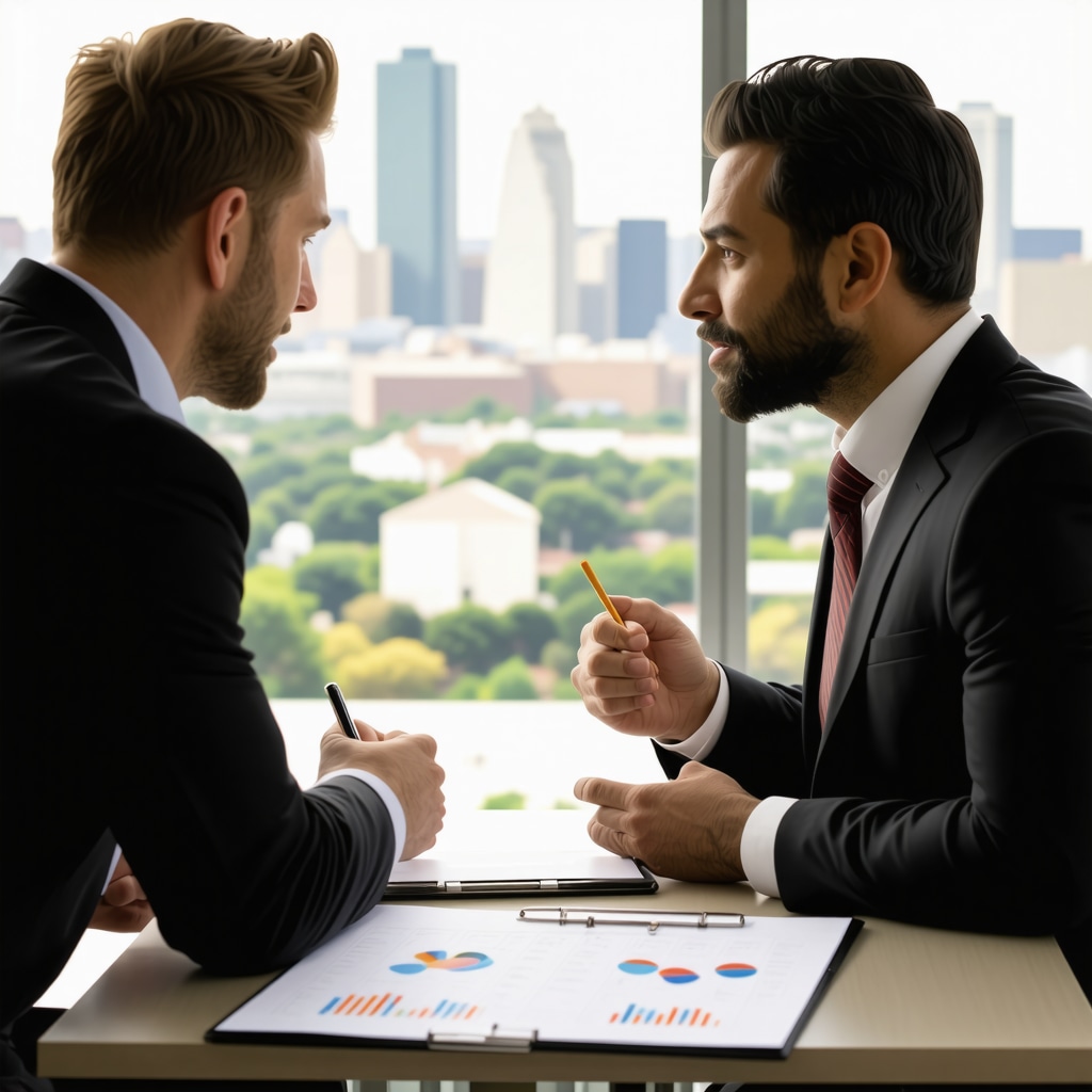 Financial advisor and investor analyzing advanced mortgage strategies with Tennessee cityscape and financial charts