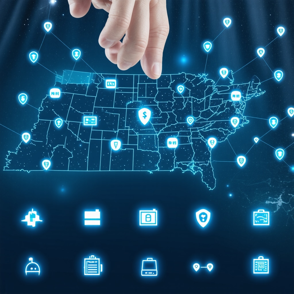 Digital mortgage platform showing loan customization options with Tennessee map and security symbols