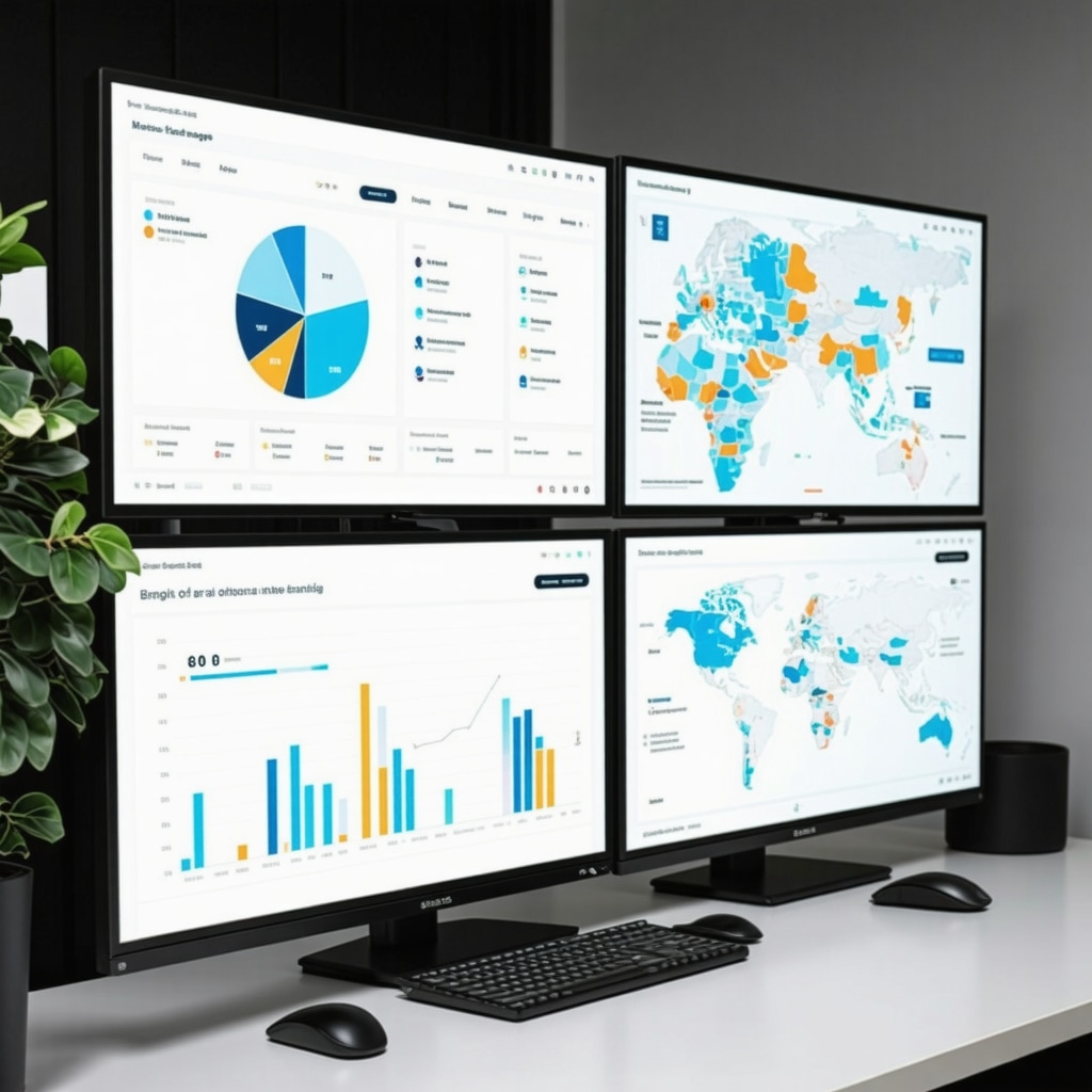Digital dashboards displaying mortgage analytics and Memphis neighborhood data in a lending office