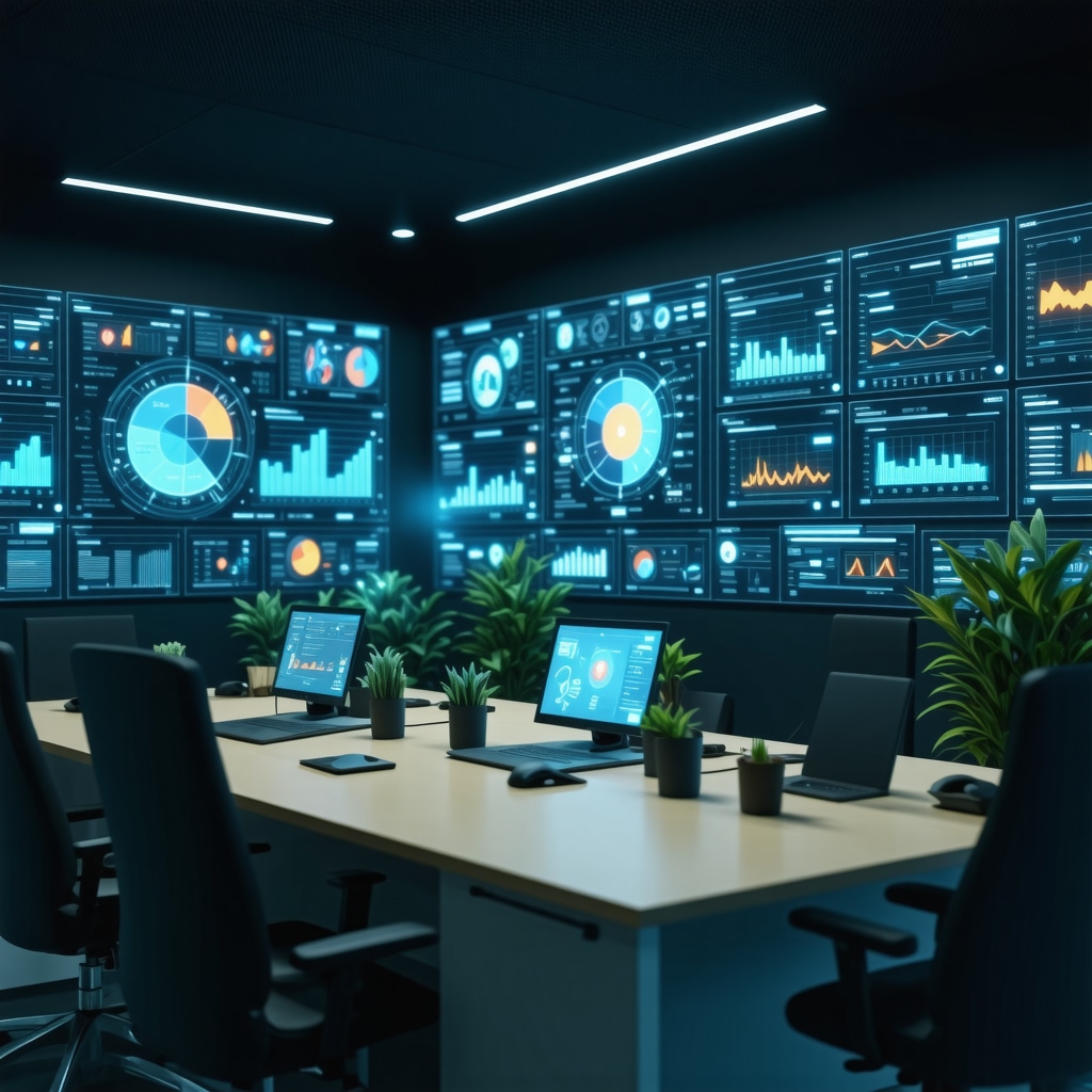 Mortgage brokers using AI-driven tools and data analytics in a modern office setting in Tennessee