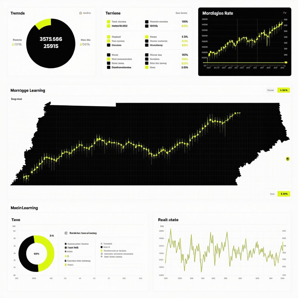 Digital dashboard showing machine learning mortgage rate predictions and Tennessee housing data