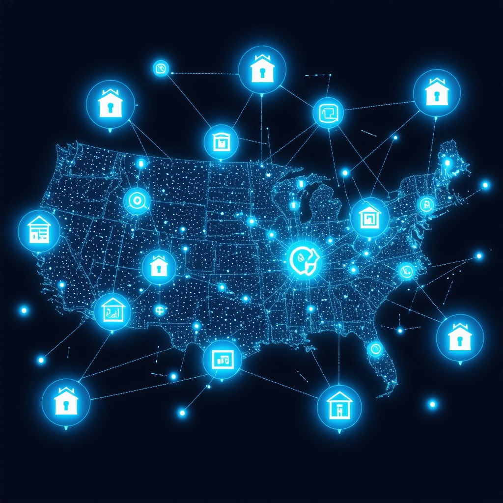 Blockchain network overlay with mortgage documents illustrating secure mortgage lending in Tennessee