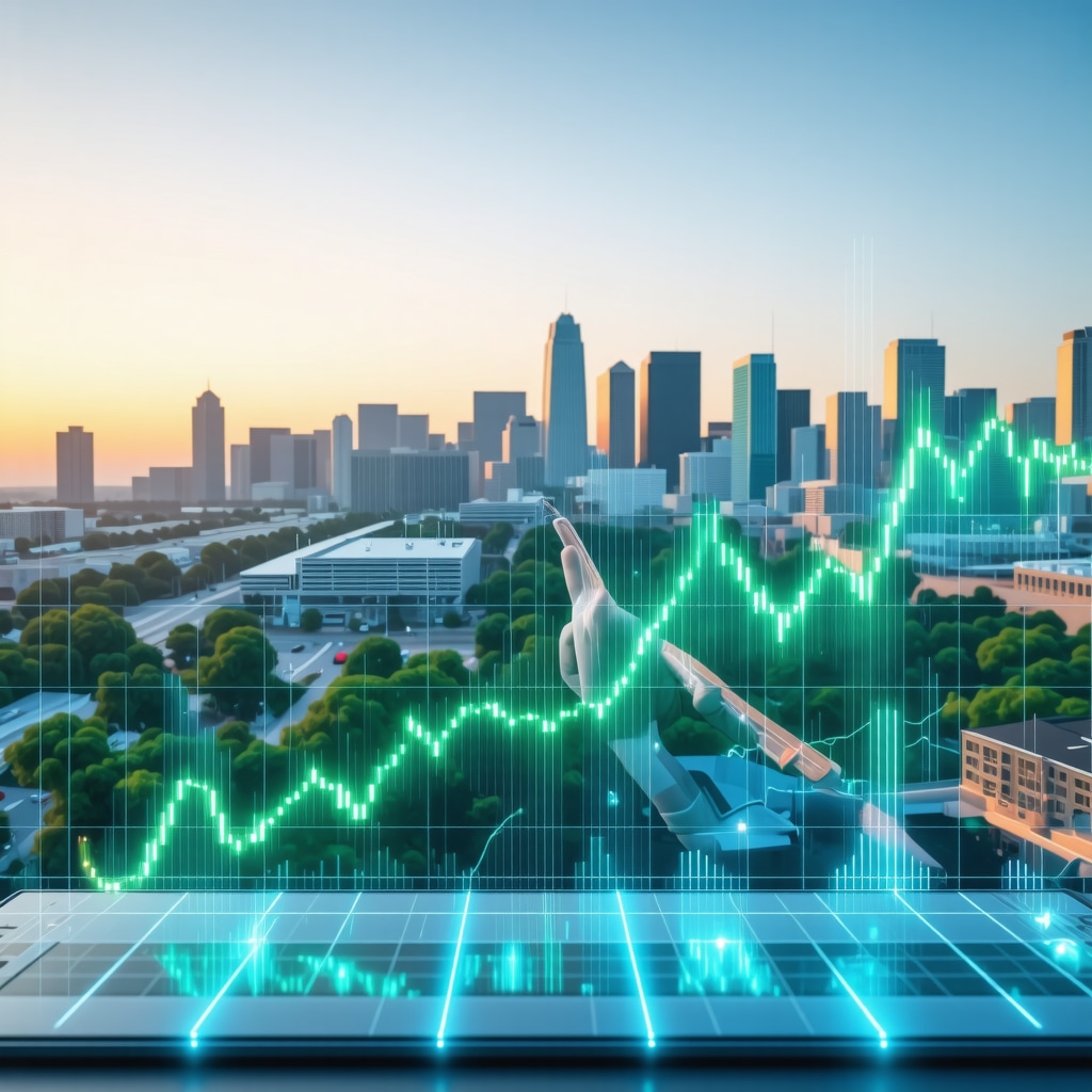 Digital dashboard displaying AI-driven mortgage analytics and green mortgage data with Memphis cityscape