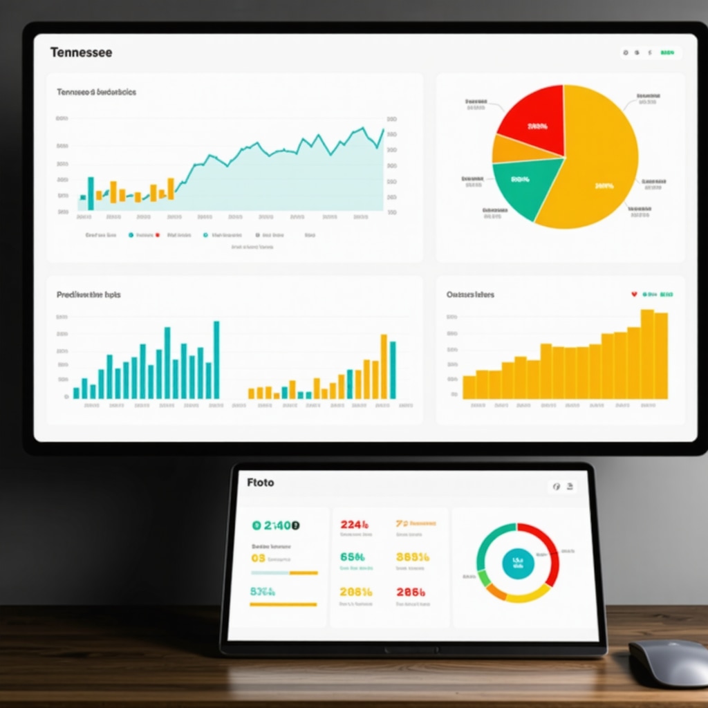 Digital dashboard showing Tennessee mortgage rates, predictive graphs, and economic indicators for 2025