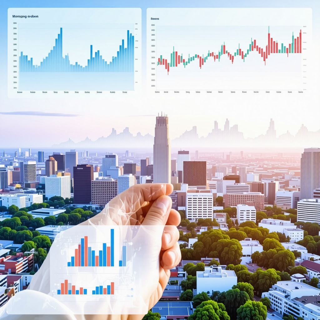 Digital dashboard showing mortgage analytics and economic trends over Tennessee city skyline