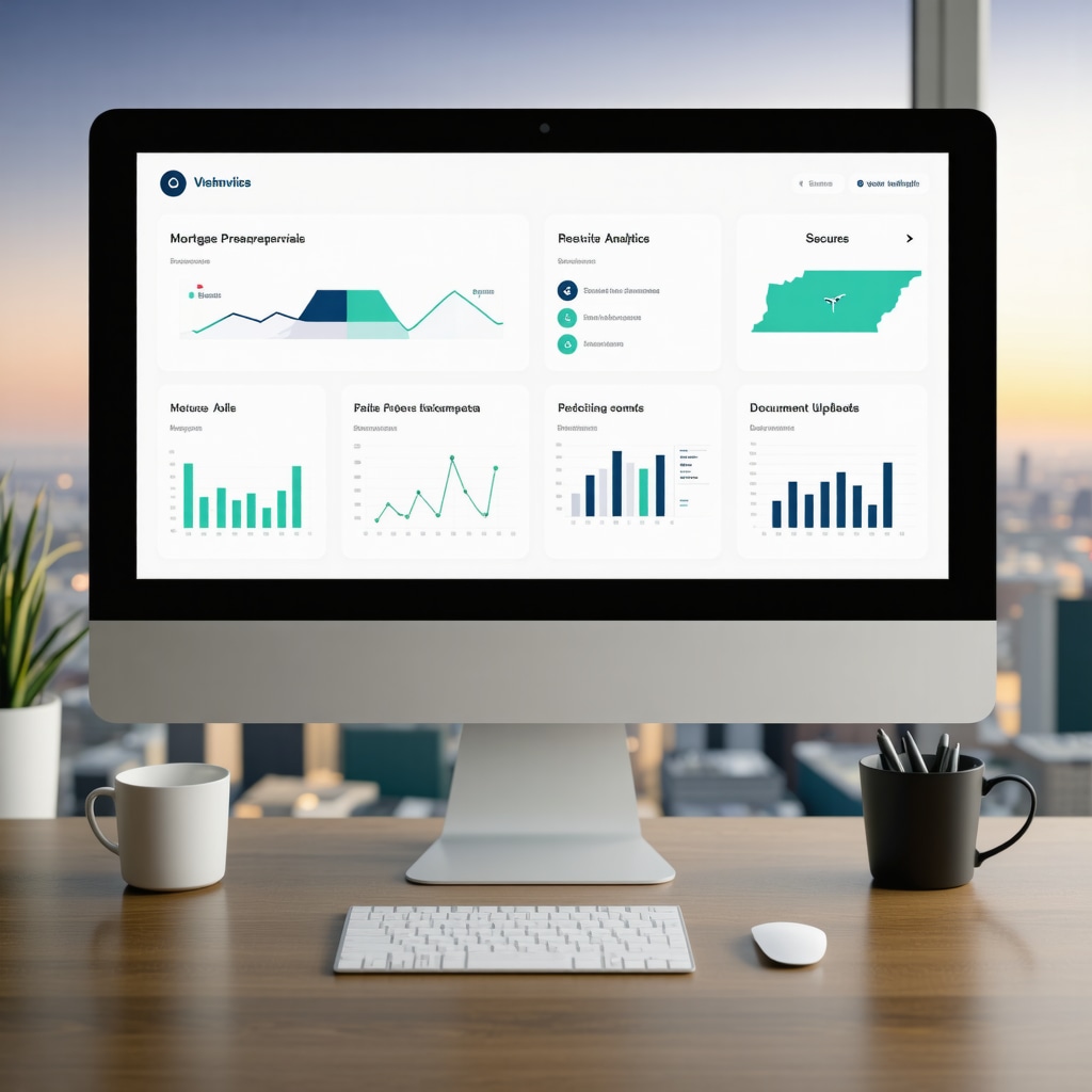 Digital dashboard showing mortgage preapproval progress and analytics with Tennessee city skylines