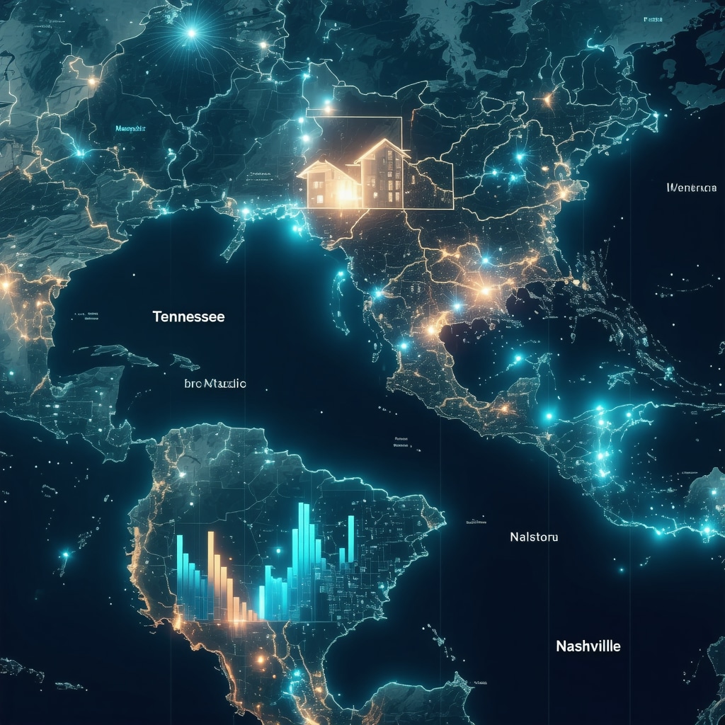 Digital dashboard showing mortgage rate trends and analytics with Tennessee map