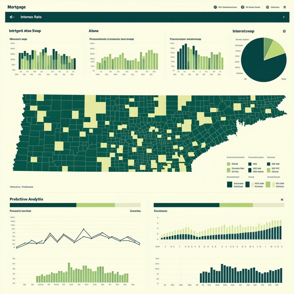 Mortgage analytics and interest rate hedging data visualized on a Tennessee map
