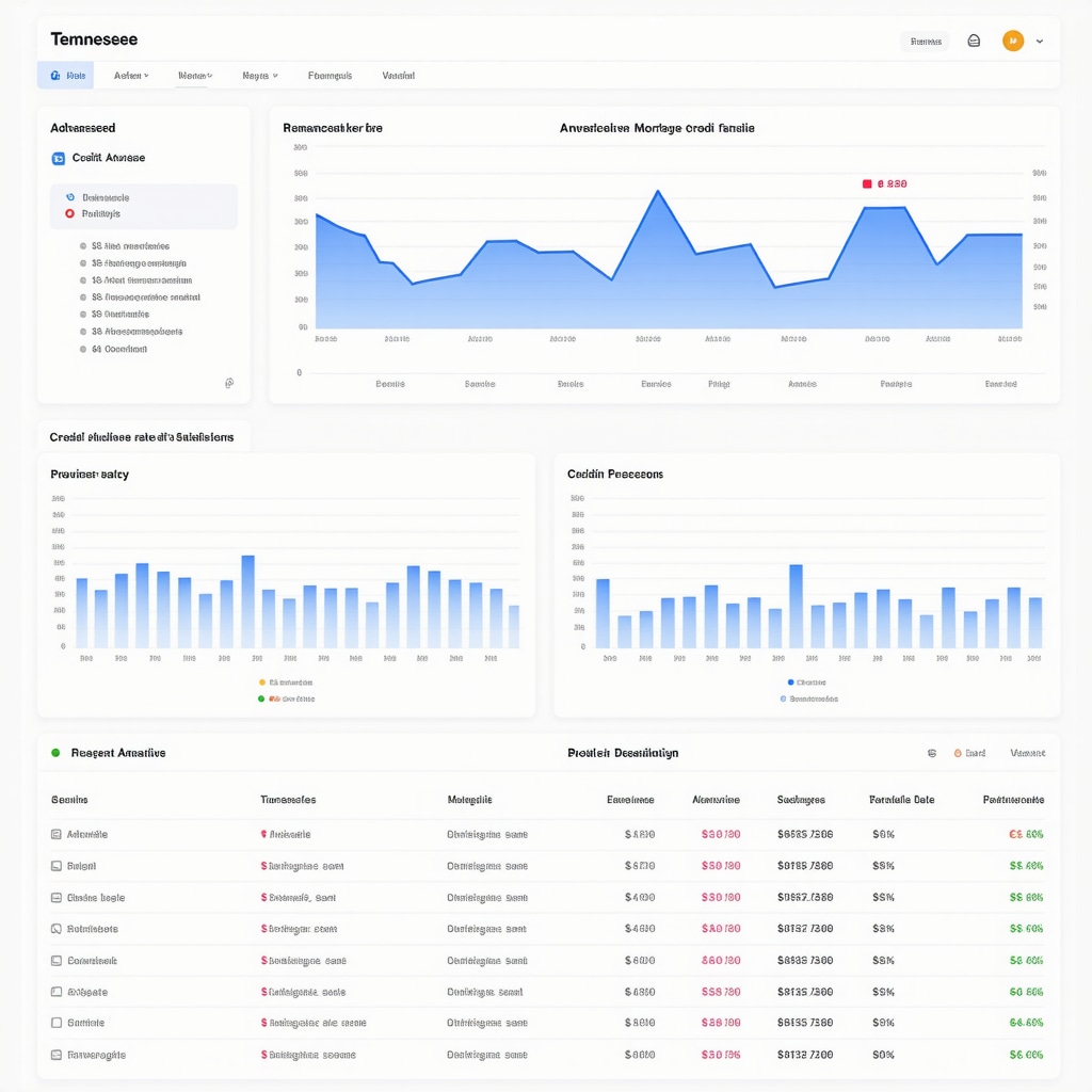 Digital dashboard with graphs of predictive mortgage rates and behavioral credit data for Tennessee mortgage applicants